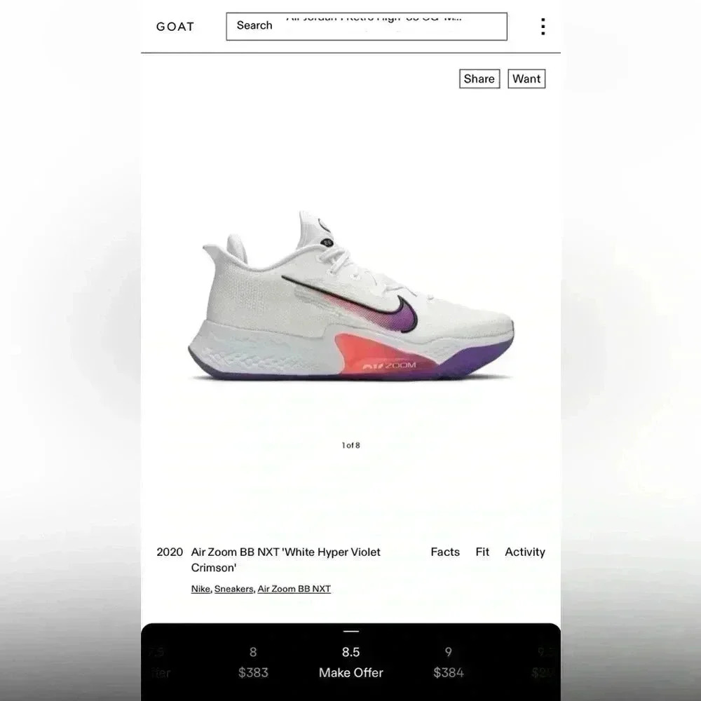 Nike Air Zoom BB NYX ‘White Hyper Violet Crimson’ Size Men’s 8.5 - Picture 4 of 10